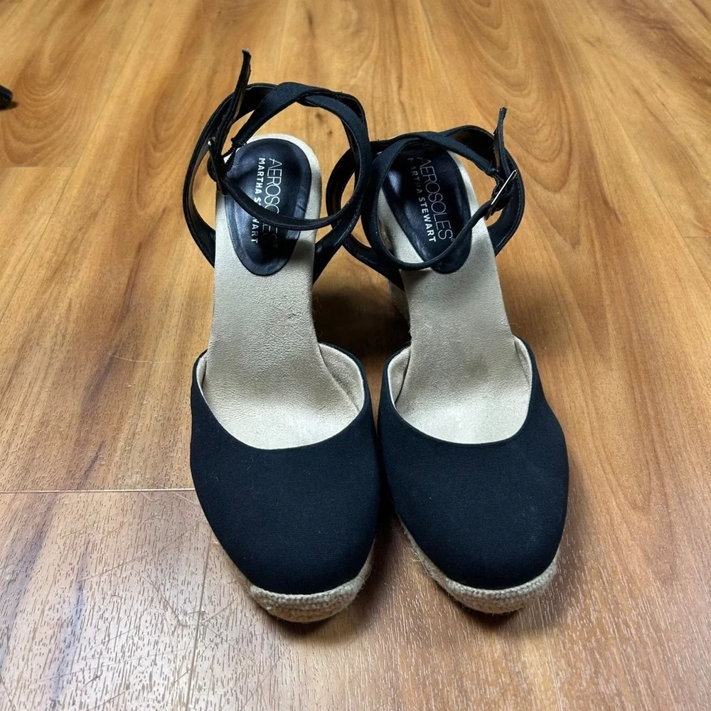 AEROSOLES Black‎ and Cream Espadrille Wedge Sandals